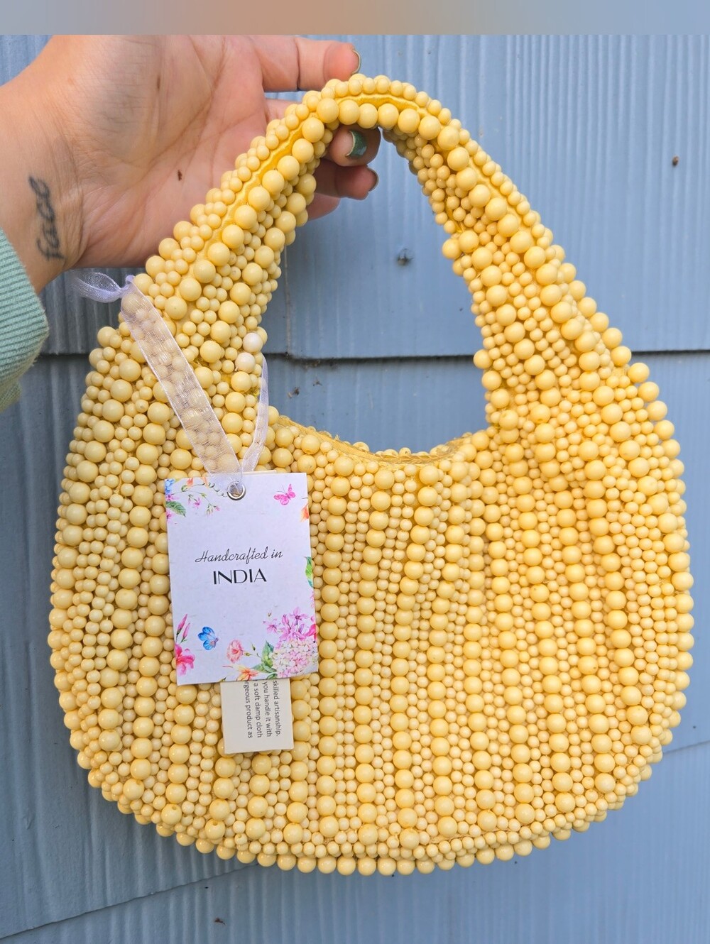 Viral Trending~ Handcrafted Beaded Shoulder Hand Bag~ Butter Yellow~ Tiktok